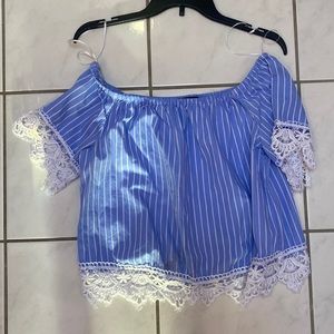 Blue Off the Shoulder Crop Top